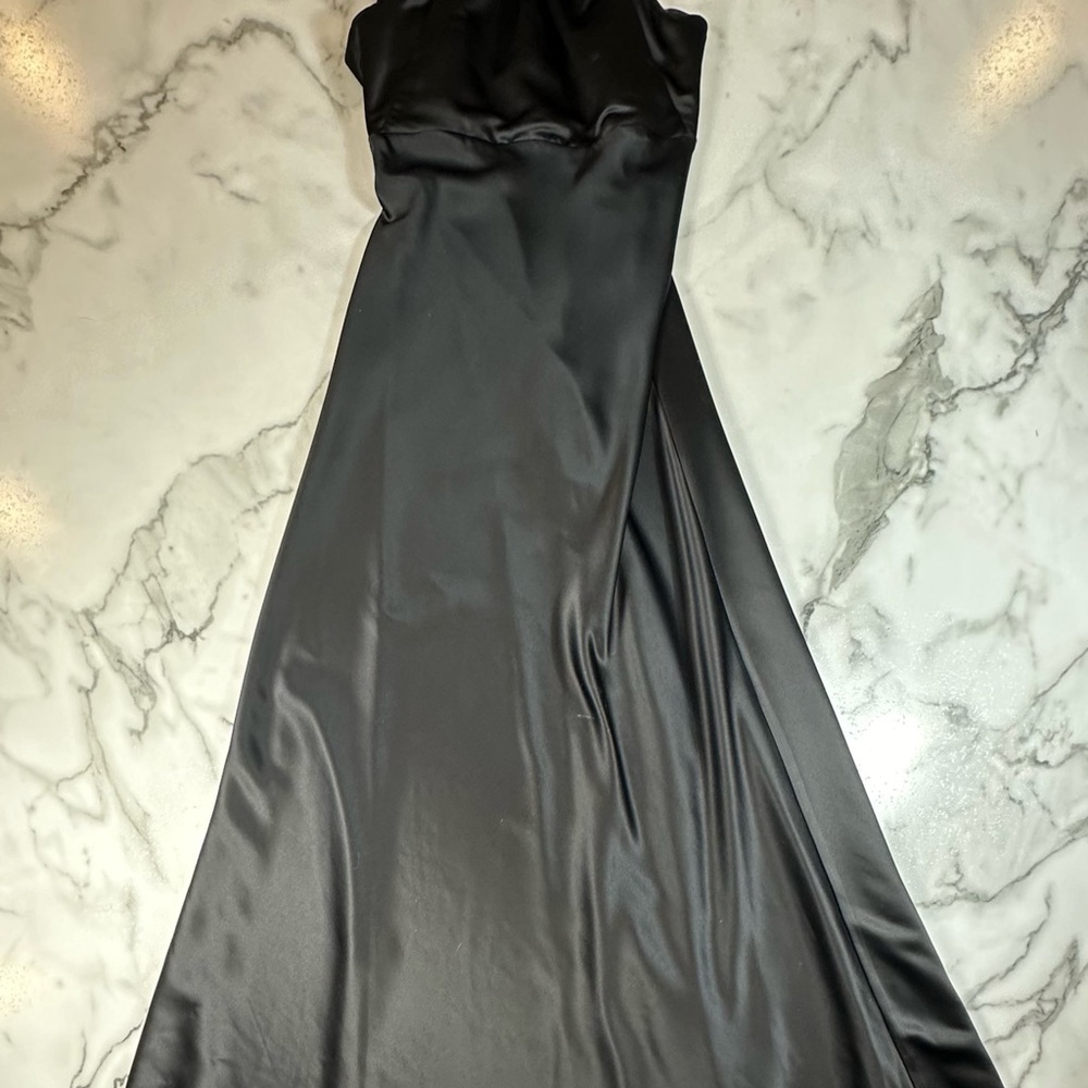 Calvin Klein formal full length black satin dress women's 4